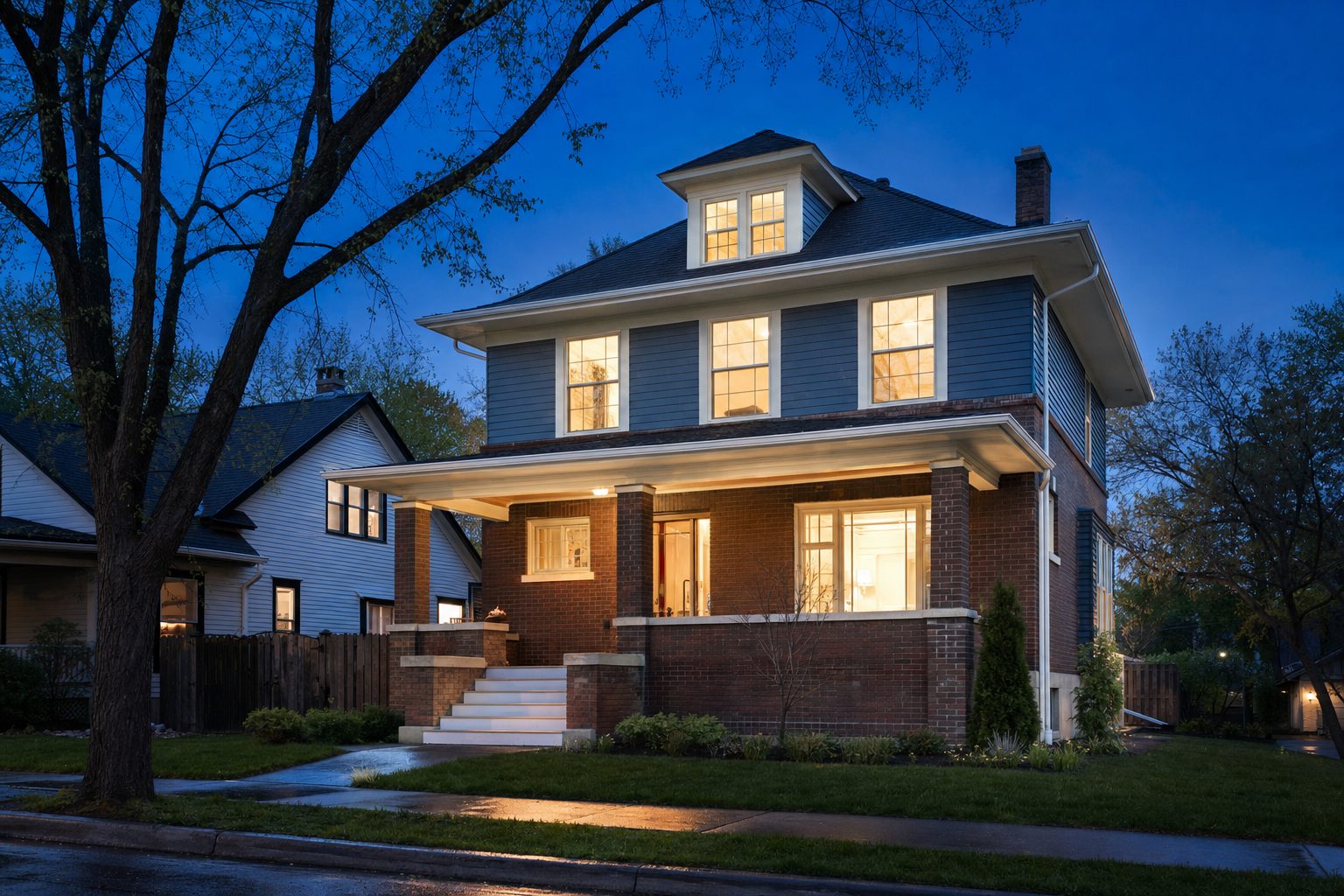 Minneapolis home at dusk